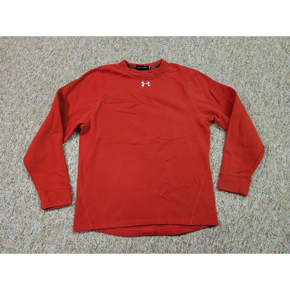 Under Armour Sweatshirt Mens Small Red Loose Fit Fleece Pullover Training Top
